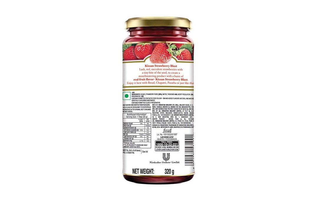 Kissan Strawberry Blast Jam    Glass Jar  320 millilitre
